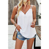 Half Zipper Deep V Neck Hollow Out Solid Top: WHITE / L