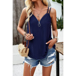 Half Zipper Deep V Neck Hollow Out Solid Top: BLACK / L