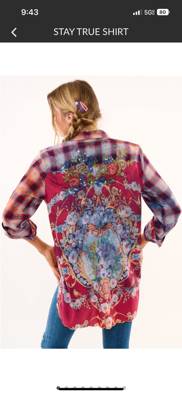 Arabella shirt Grunge plaid soft button up with designer art back