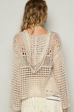 Long sleeve American flag hoodie top Beige