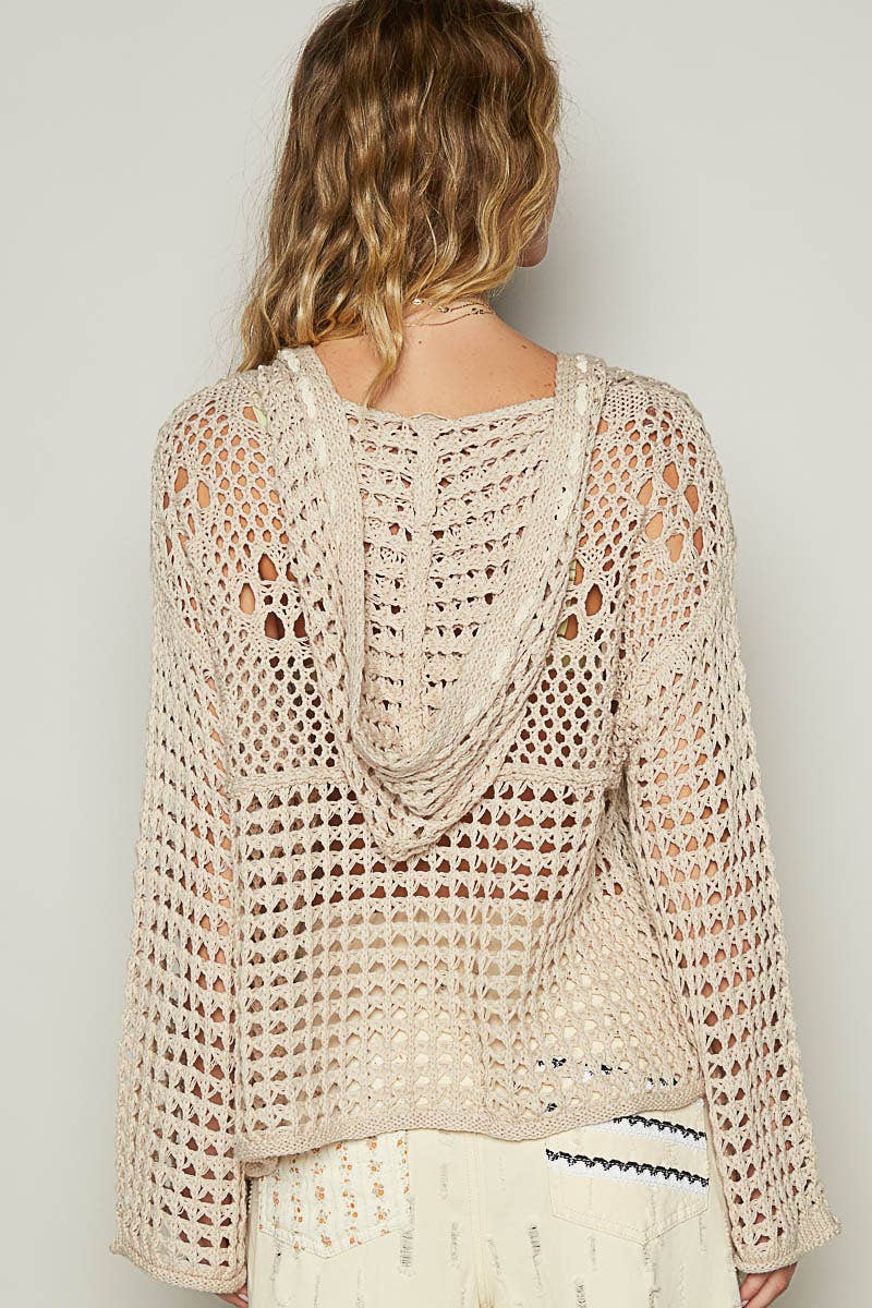 Long sleeve American flag hoodie top Beige