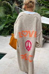 Love & Peace Exposed Seam Knit Sweater Long Cardigan: Beige / M