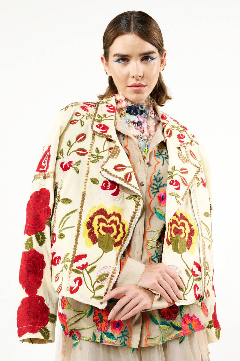 Aratta Carmen Embroidered Jacket: Ivory