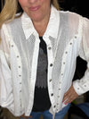 White denim mesh jacket with silver stars