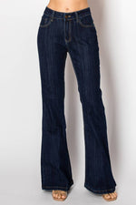 Flare leg stretch dark blue denim jeans