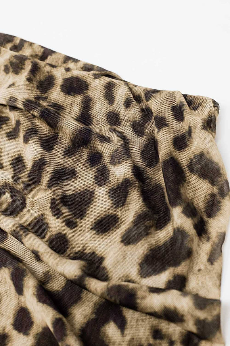 Sheer long leopard print bodycon midi skirt: Brown / Large