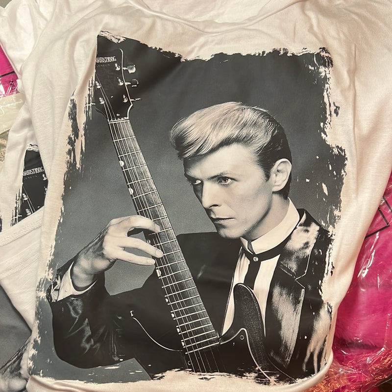 White Bowie Guitar T Shirt