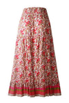 Floral Printed Ruffle Maxi Skirts: RED / L /