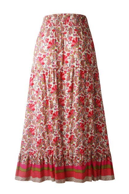 Floral Printed Ruffle Maxi Skirts: RED / XL