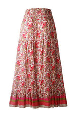 Floral Printed Ruffle Maxi Skirts: RED / S /