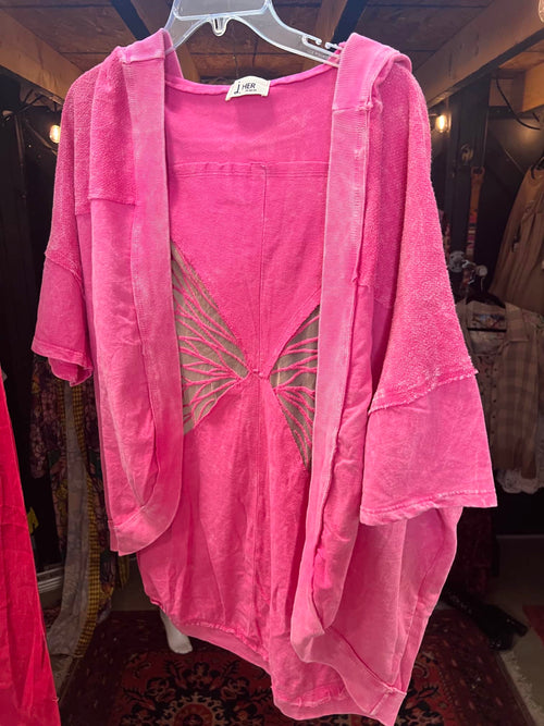 Butterfly cutout Hot Pink Terry Cloth cardigan