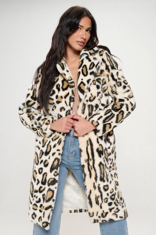 Print Faux Fur Coat: Snake Print / L