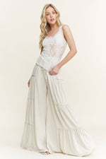 Mineral Washed Tiered Wide Leg Pants HP5033P1: Silver Grey / S-M-L / 2-2-2