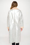 Women's Long Fur Lined silver Metallic Oversized Coat: Silver with light interior