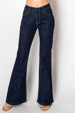 Flare leg stretch dark blue denim jeans