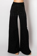 Embellished and stretch wide leg black denim jeans