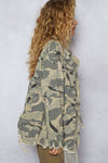 Zipper waist tie camo jacket