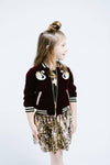 Kids Deep Red Velvet Bomber Jacket w/ Swans BURGUNDY