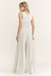 Mineral Washed Tiered Wide Leg Pants HP5033P1: Silver Grey / S-M-L / 2-2-2