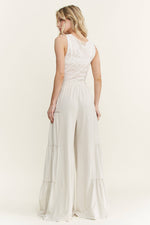 Mineral Washed Tiered Wide Leg Pants HP5033P1: Silver Grey / S-M-L / 2-2-2