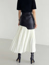 HIGH WAIST PATCHWORK PLEATED COLOR SKIRT: BLACKWHITE