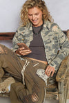 Zipper waist tie camo jacket