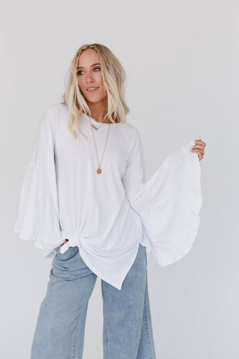 Bell Sleeve Baseball Tee - White: L