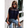 Boho Floral Mesh Lace Solid Blouse: BLACK / L