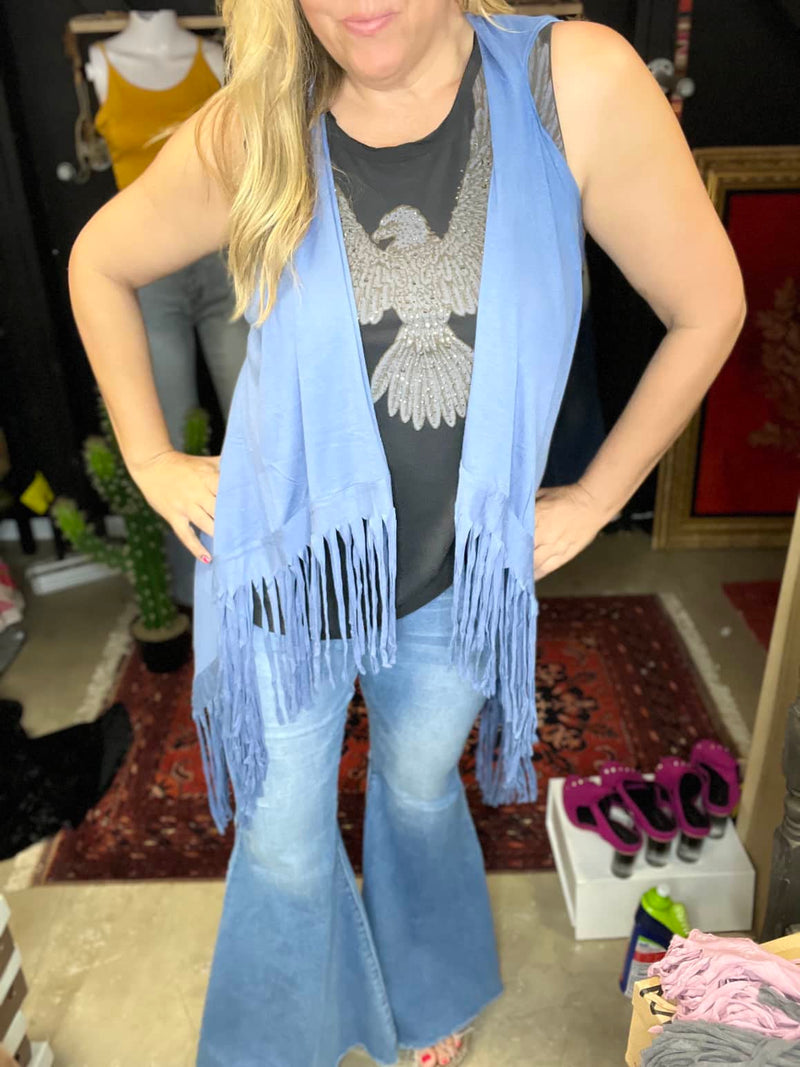 Blue Fringe Jersey vest