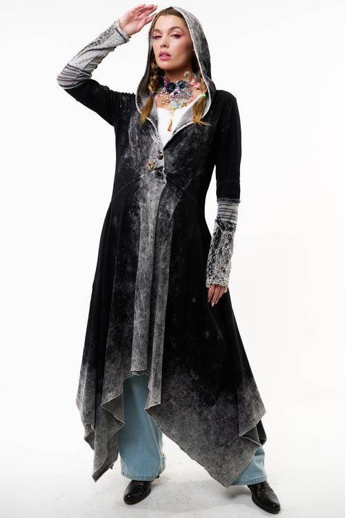 Forest Goddess French Terry Coat: Black Acid Wash / M