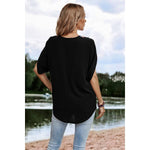 Contrast Tape Batwing Sleeve Loose Fit Blouse: BLACK / XL