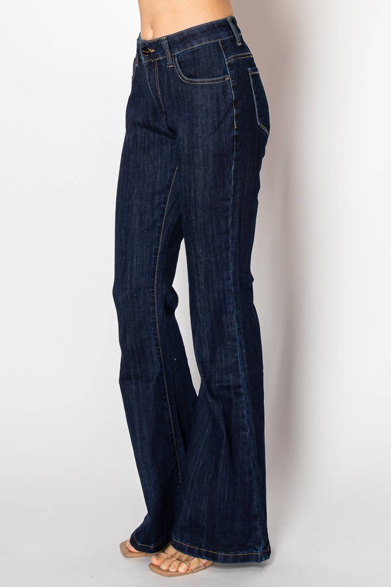 Flare leg stretch dark blue denim jeans