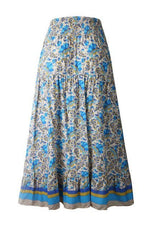 Floral Printed Ruffle Maxi Skirts: BLUE / S /