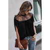 Boho Floral Mesh Lace Solid Blouse: BLACK / XL