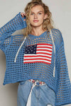 Long sleeve American flag hoodie top Beige