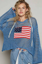 Long sleeve American flag hoodie top Beige