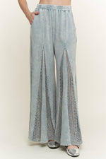 Mineral Washed Lace Flare Hippie boho Pants HP6566: Natural / S-M-L/ 2-2-2