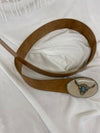B-422 Tan: Handcrafted leather belt Steer head buckle with r