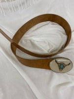 B-422 Tan: Handcrafted leather belt Steer head buckle with r