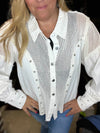 White denim mesh jacket with silver stars