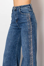 Embellished wide leg stretch medium blue denim jeans