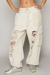 Vintage wash crochet patches distress jogger pants SALE: CAMO / S