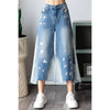 WASHED CROPPED DENIM JEANS: DENIM / S-M-L-XL(2-2-2-2)