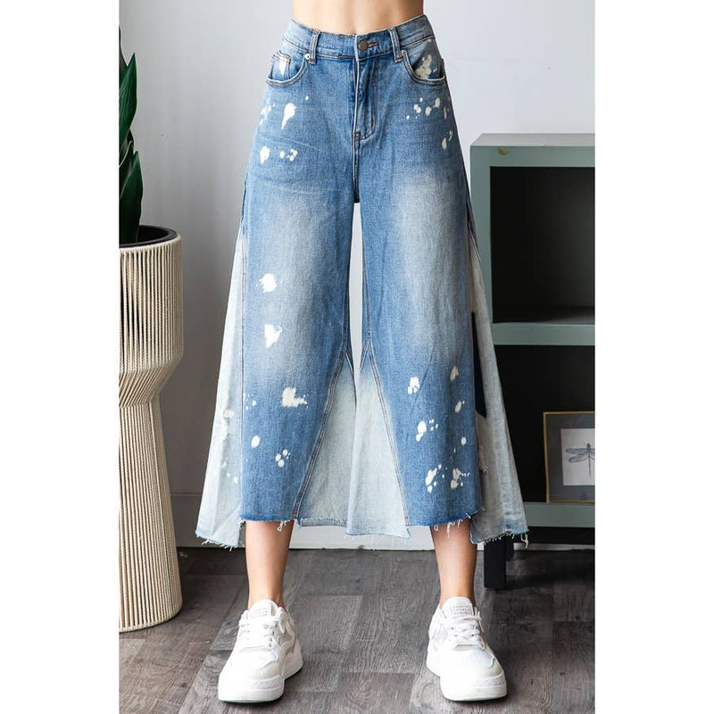WASHED CROPPED DENIM JEANS: DENIM / S-M-L-XL(2-2-2-2)