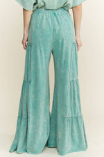 Mineral Washed Tiered Wide Leg Pants HP5033P1: Silver Grey / S-M-L / 2-2-2