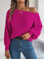 Fuchsia Wide neck Lantern Sleeve Sweater