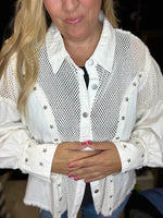 White denim mesh jacket with silver stars