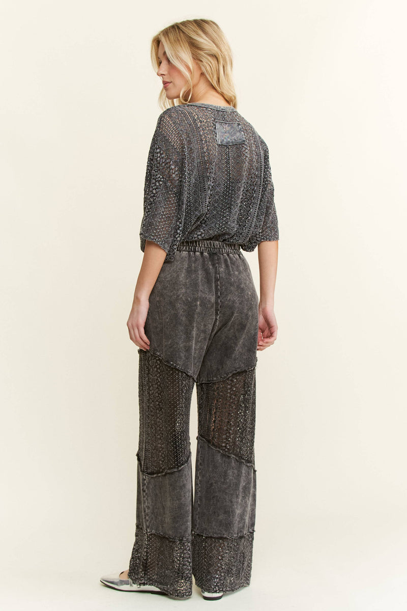 MineralWashed Lace summer blouse top HT6394 : Natural / S-M-L / 2-2-2