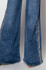 Embellished wide leg stretch medium blue denim jeans