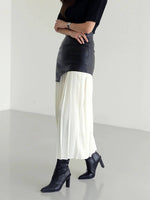 HIGH WAIST PATCHWORK PLEATED COLOR SKIRT: BLACKWHITE